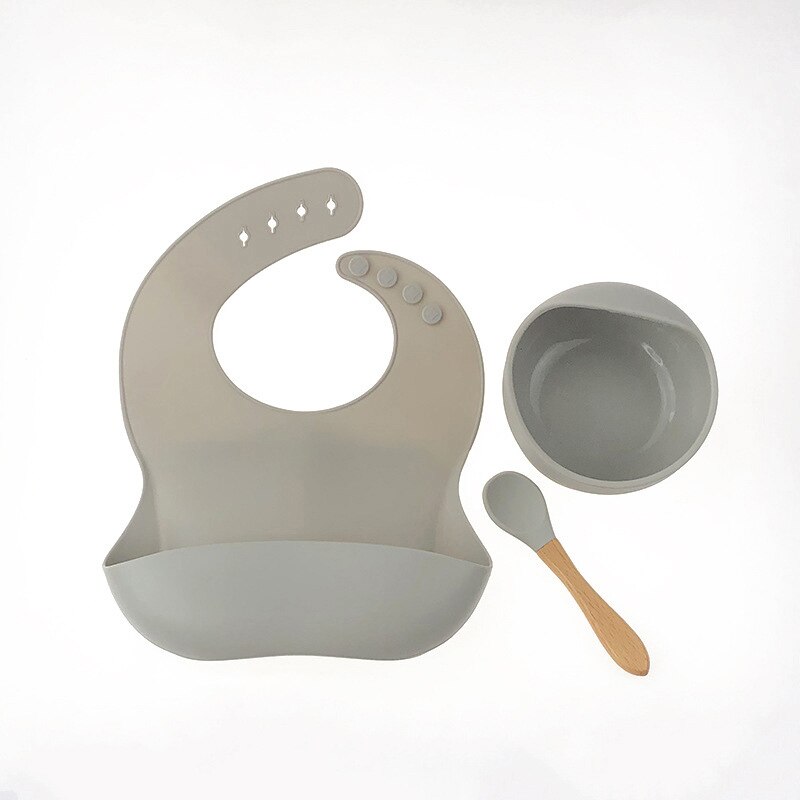 Bpa Gratis Baby Siliconen Servies Waterdichte Bib Flexibele Speeksel Handdoek Effen Kleur Sucker Kom En Lepel Voor Childre: Bruin