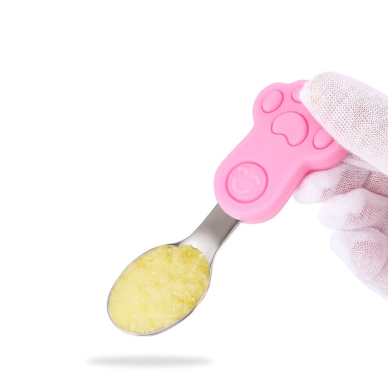 2Pcs Baby Spoon Fork Set Silicone Feeding Spoon Kids Cutlery Short Handle Children Tableware Training Stainless Steel Fork Spoon