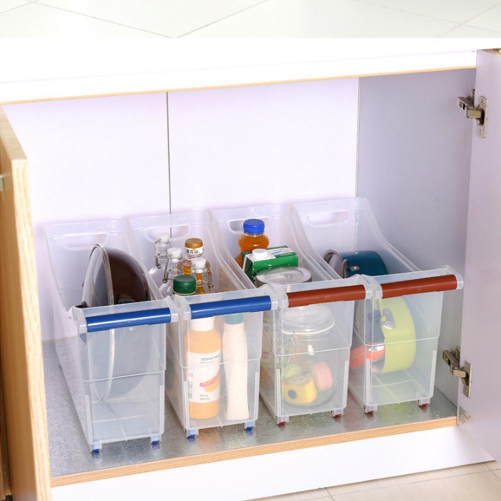 Kitchen Storage Box Transparent PP Large Capacity Storage Organizer On Wheels Can Storage Container With Castors Kitchen Gadgets
