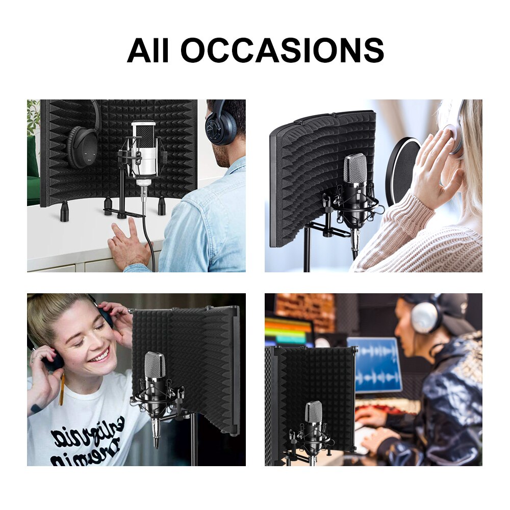XTUGA 3 Pannels Microphone Isolation Shield Foldable&Portable High Density Sound-Absorbing Foam Panel for Studio Recording