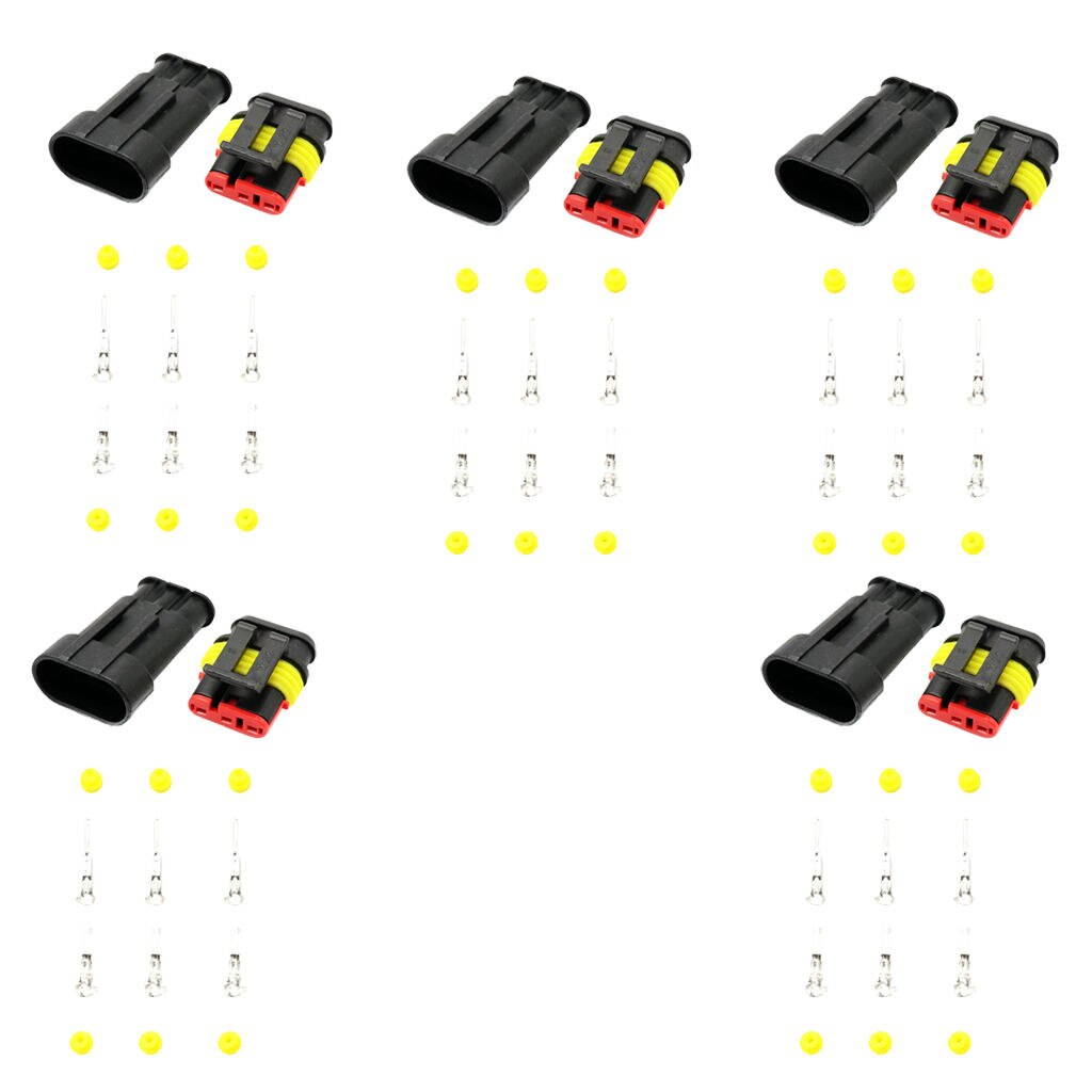 Easy Install Safety 5 Kit Waterproof Electrical Wire Cable 3 Pin Connector