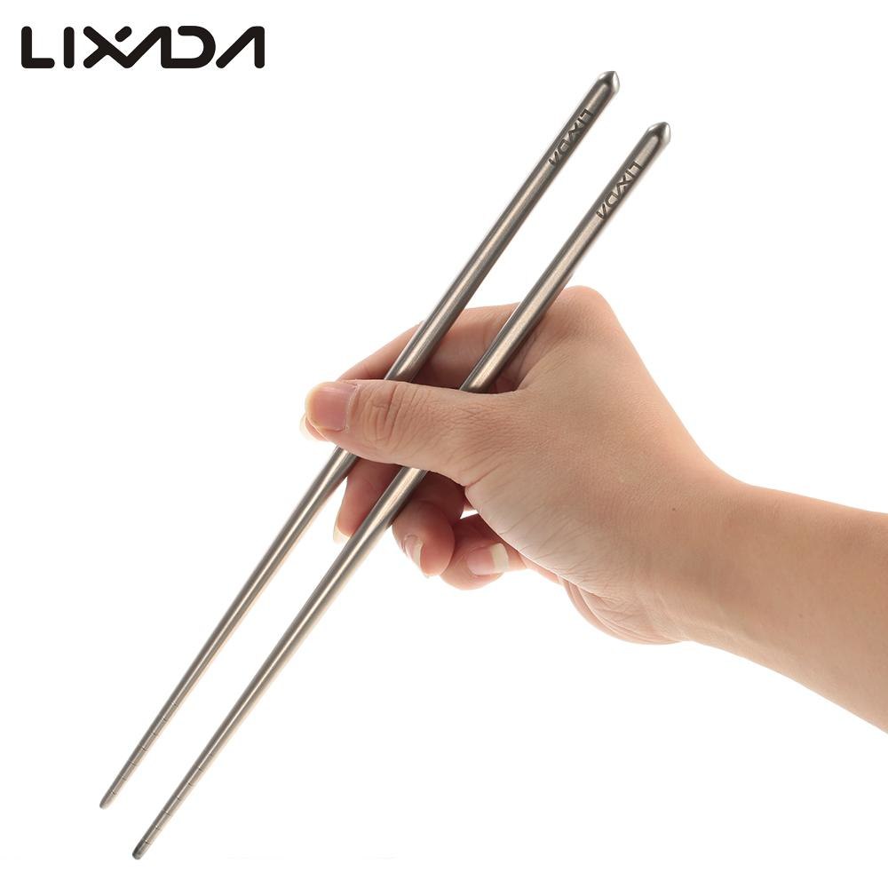 Palillos chinos Lixada 1 par de palillos chinos de titanio portátiles exquisitos Palillo Chino antideslizante para Sushi palillos chinos reutilizables Coreanos