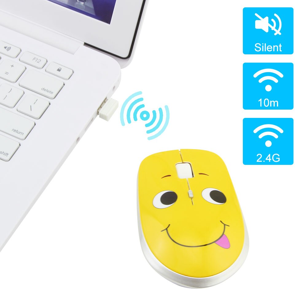 Mouse Wireless, Laptop USB 2.4G, Mouse silenziosi ottici per Computer PC, faccia sorridente simpatico cartone animato mause ultrasottile, simpatici regali pratici