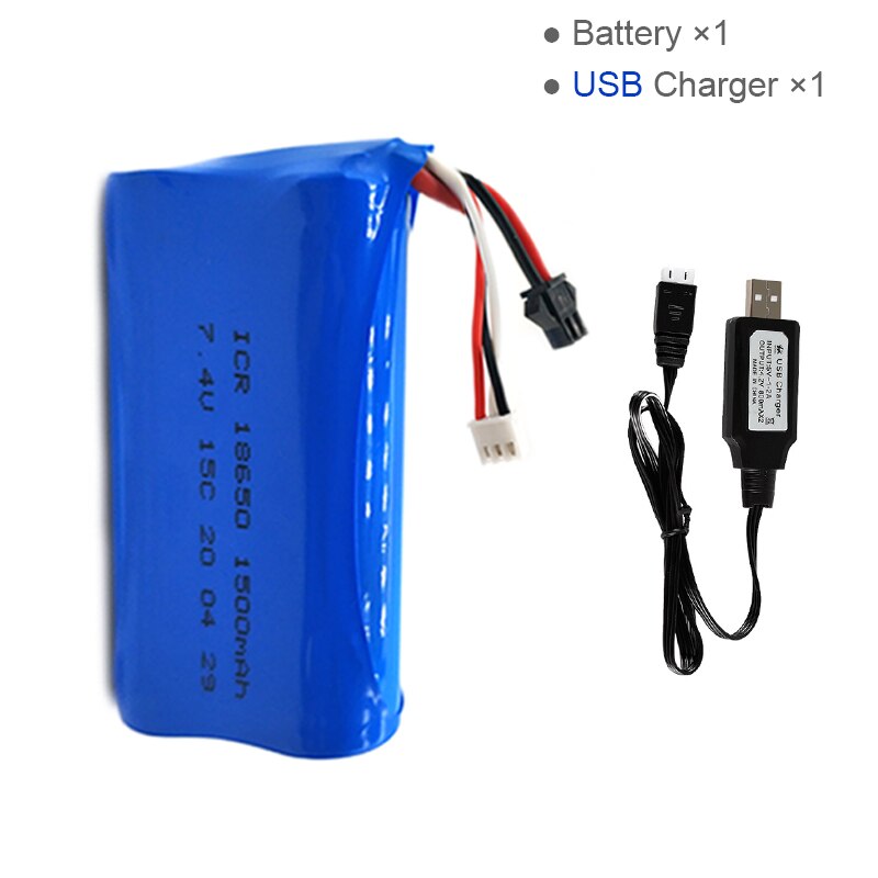 7.4V 1500mAh Lipo Battery for WPL MN99S D90 U12A S033g Q1 H101 7.4V 18650 SM Battery Rc Boats Cars Tanks Drones Parts: 1B 7.4v USB Charger