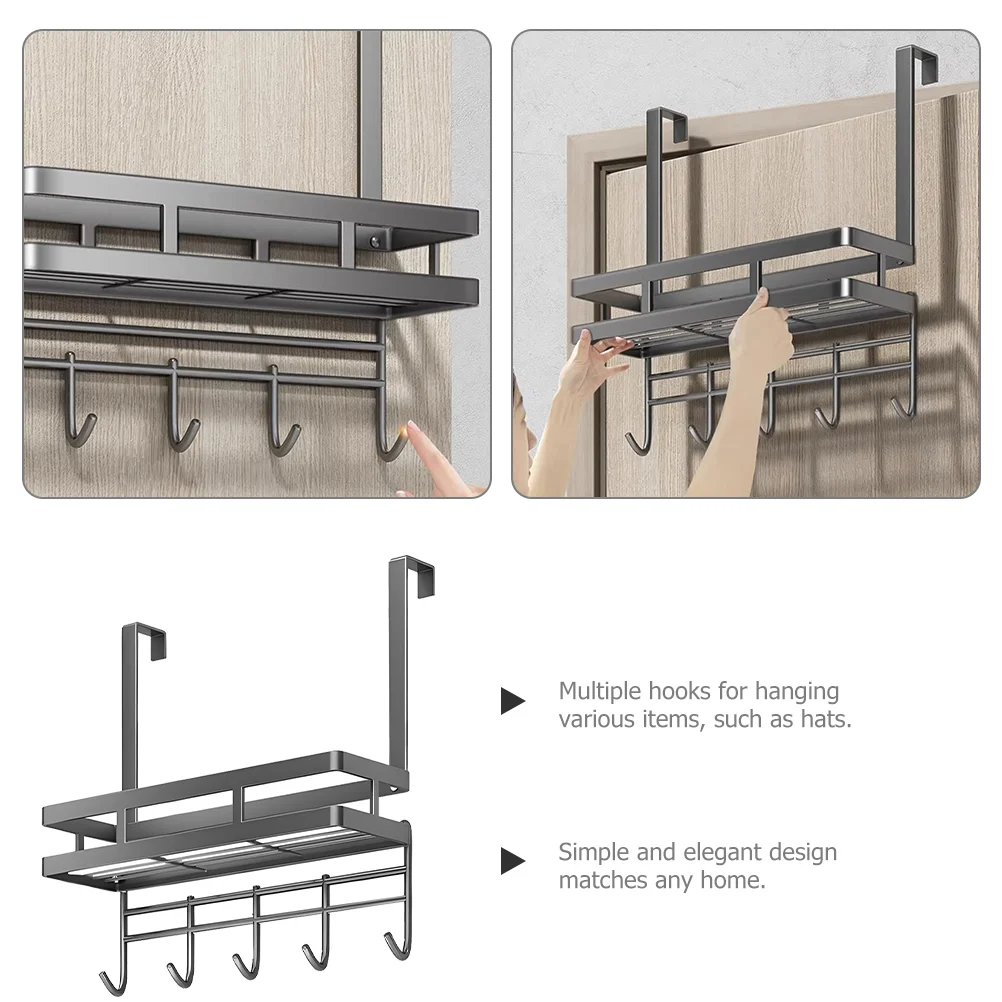 Over Deur Hangers Afneembare Installatie-Vrije Opslag Rack Multifunctionele Hoge Koolstofstalen Haak Grijze Kleding Plank Mand
