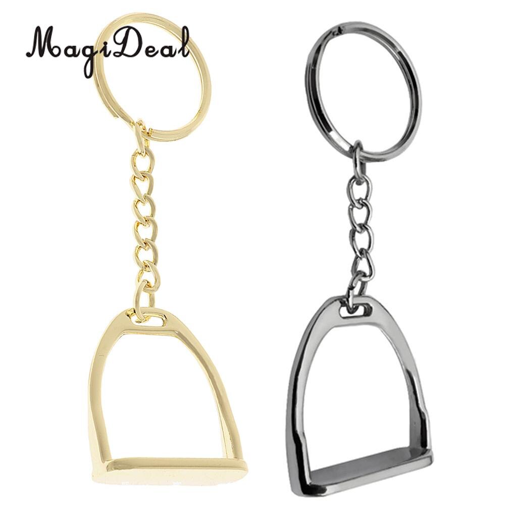 2 stykker zink legering stigbøjlen nøglering nøglering engelsk hest ornament værktøj ridesport forsyninger: Sølv gylden