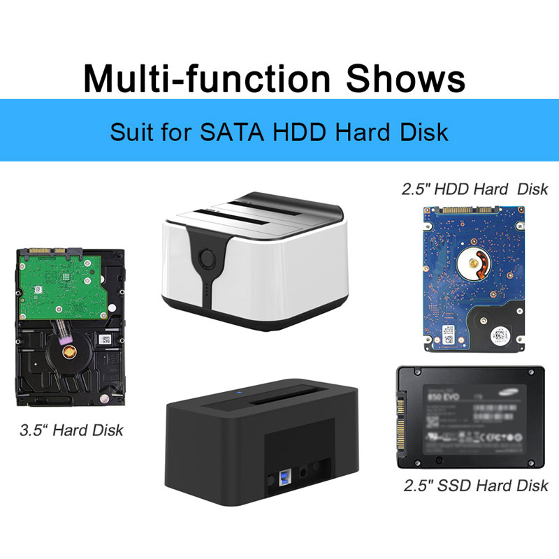 2-Bay SATA USB 3.0 SSD enclosure HDD case usb hdd enclosure External Hard Drive Docking for 2.5/3.5inch HDD/SSD Offline Clone A
