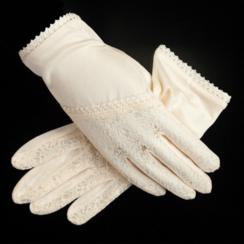 100% Natuurlijke Moerbei Zijde Handschoenen Vrouwelijke Zomer Dunne Uv Zonnebrandcrème Ademend Slaap Hydraterende Kant Bloemen Rijden Wanten M49: M49 Beige