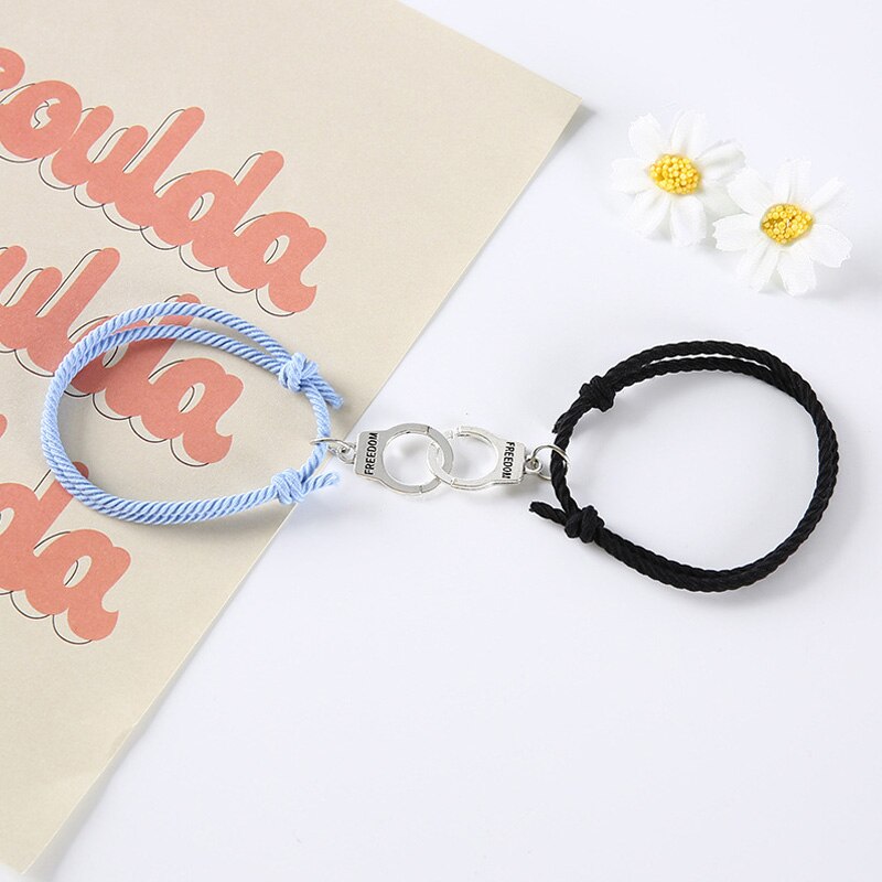 Pulsera de pareja astronauta pequeña banda de Goma para enviar novia novio imán piedra brazalete con cascabel nudo de la cuerda de la joyería: 9