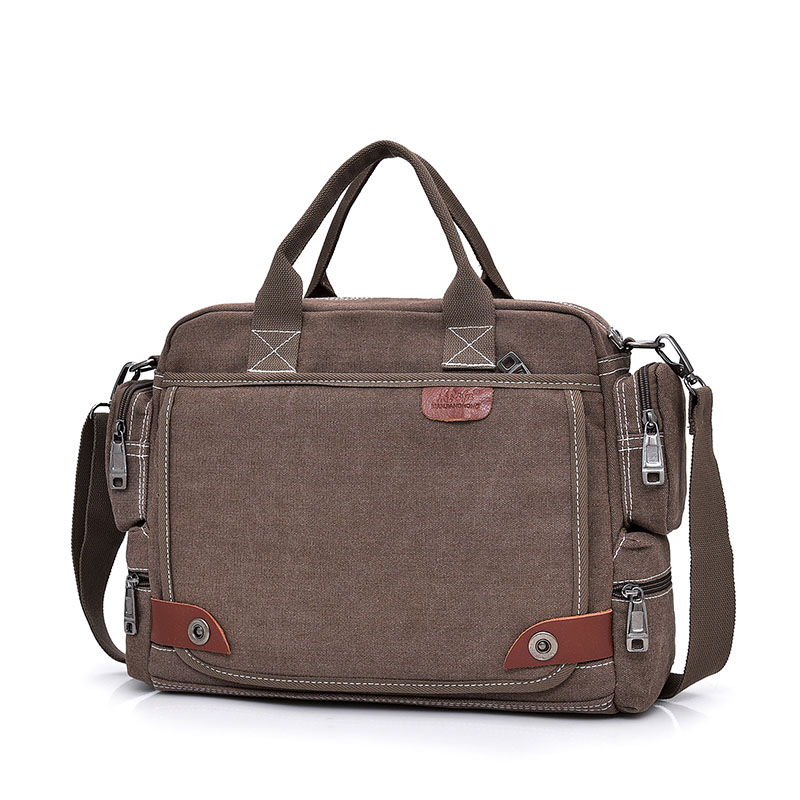 100% Katoen Canvas Handtassen Mannen Bakken Reizen Schoudertas Mannelijke Bolsa Crossbody Tassen Rits Reizen Vrije Tijd Handtas: Coffee