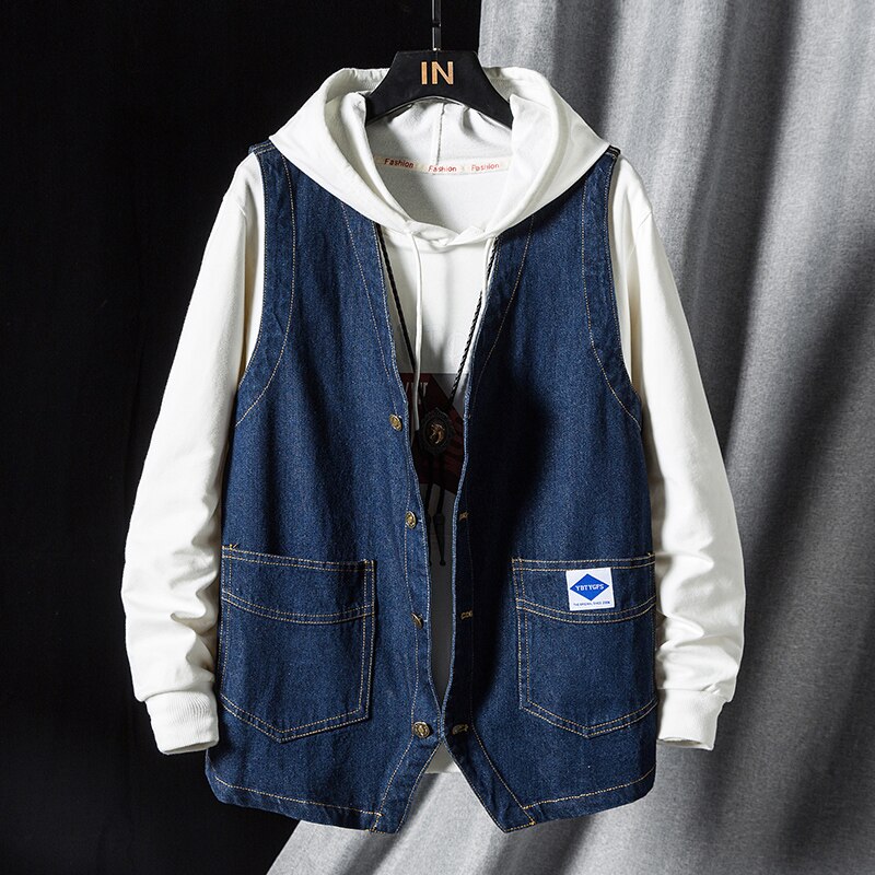 Herbst Mens Kleid Weste Jacke und Mantel Jean Weste für Männer Kleidung Punk Stil Ärmellose Denim Weste Chalecos Para hombre