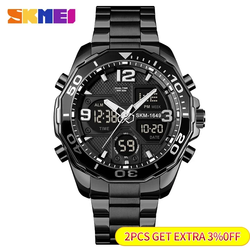 SKMEI 1649 Drehbare Ring Quarz Digitale Männer Armbanduhren Chrono Alarm Männliche Uhr reloj hombre Dual Bewegung Sport Herren Uhren