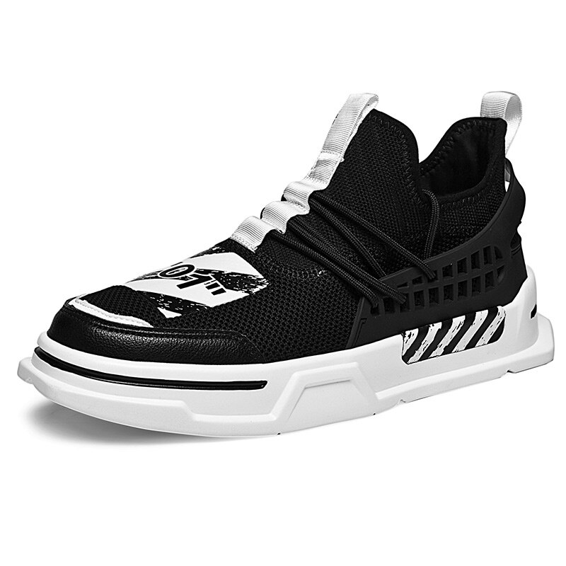 Cool skateboard man skor snörning herr sportskor mesh andas klassiska man sneakers flywire herr promenadskor märke: Svart / 10