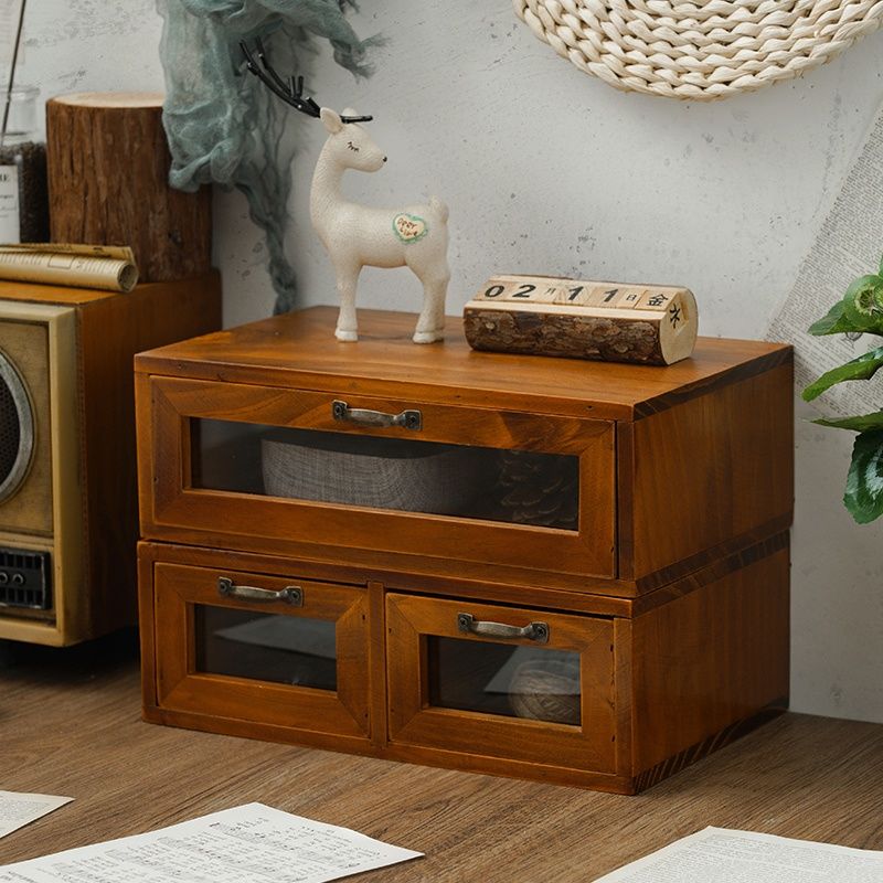 Retro computer monitor elevated base office wooden desktop storage box glass drawer wooden box