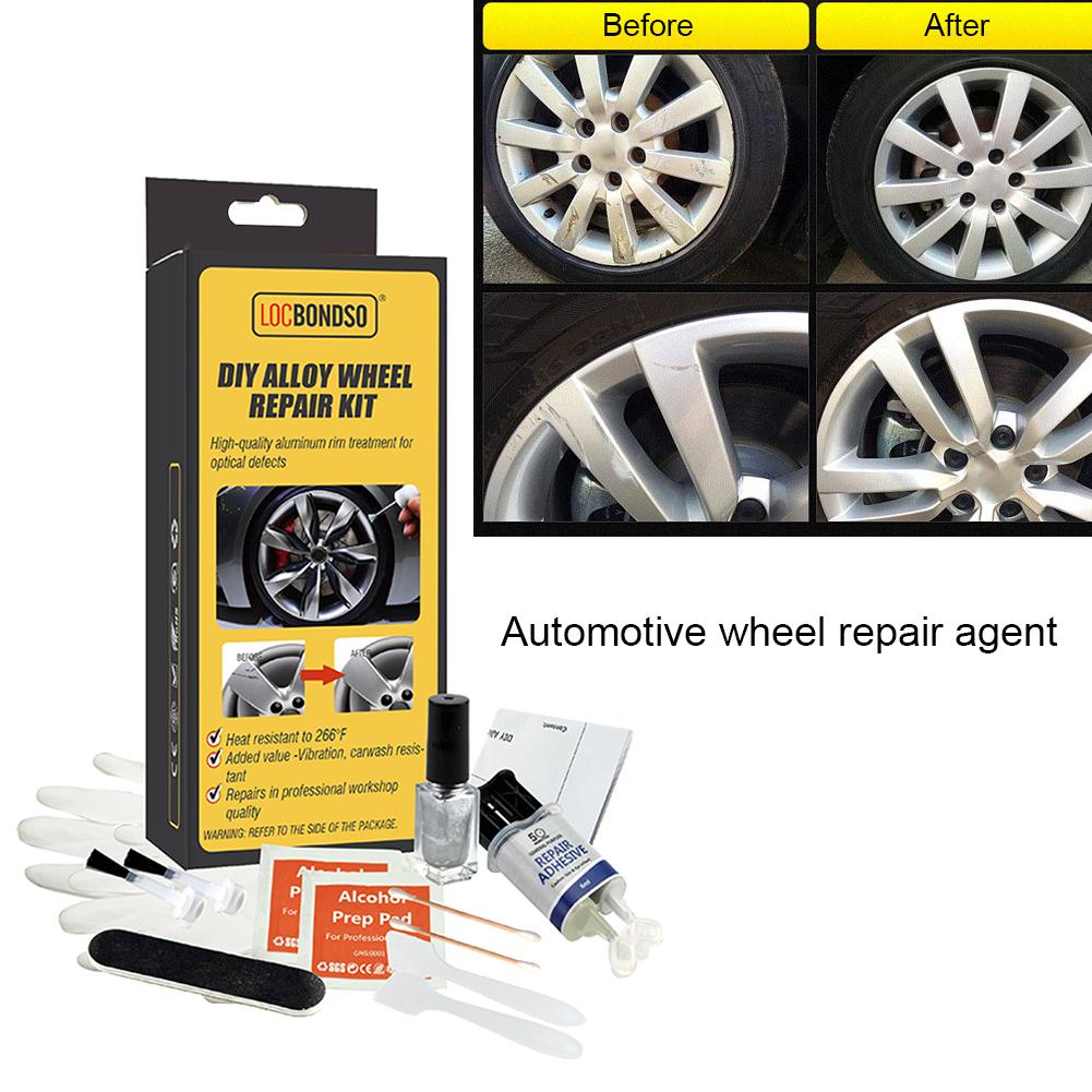 Bil diy alufælge reparation klæbemiddelsæt generelt formål sølv maling fix værktøj til bil auto fælge ridser pleje tilbehør