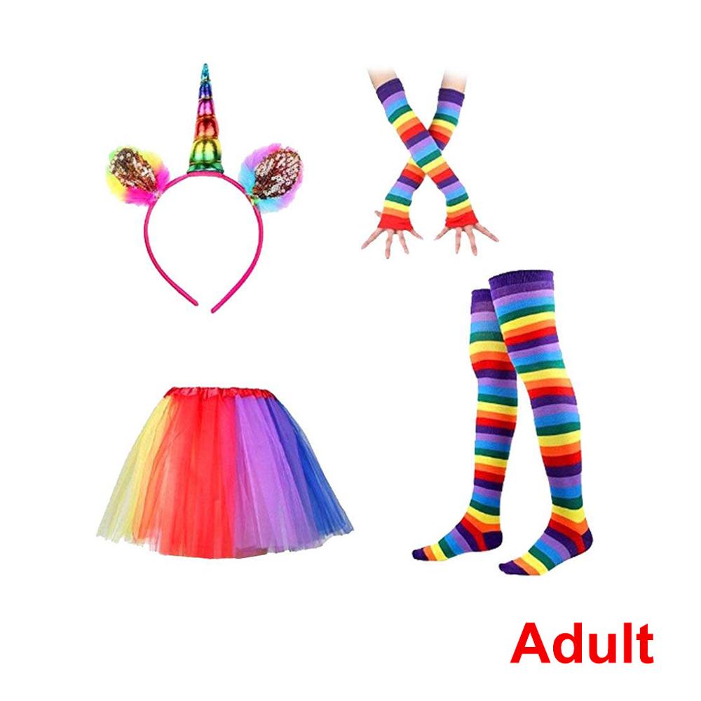 80s Retro Regenboog Eenhoorn Tutu Rok Meisje Halloween Kostuum Vrouwen Festival Fancy Dans Jurk Kids Carnaval Party DCostume Set: Adult