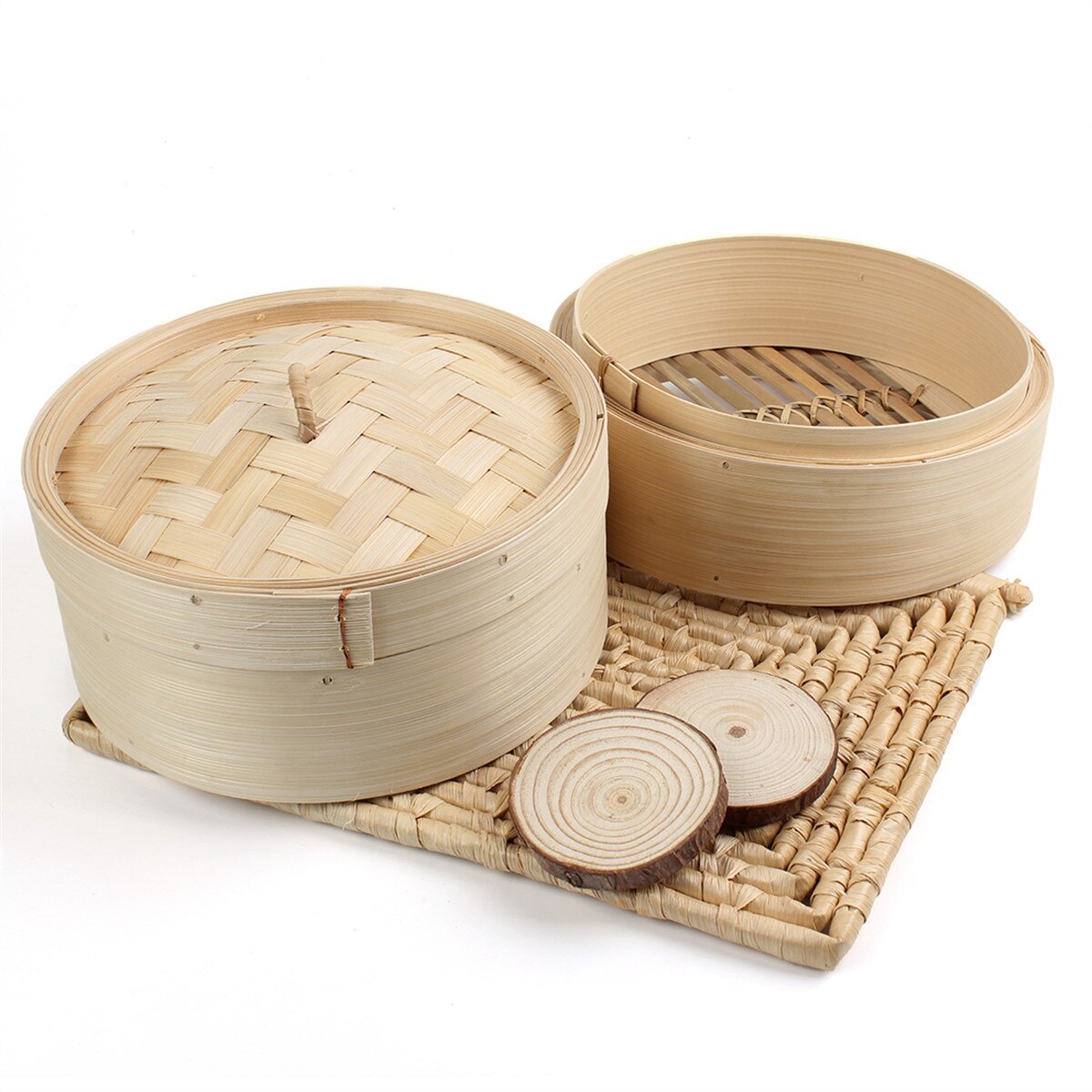 Non Stick Natural Bamboo Steamer Cook Vegetables Dim Sum Steam Basket