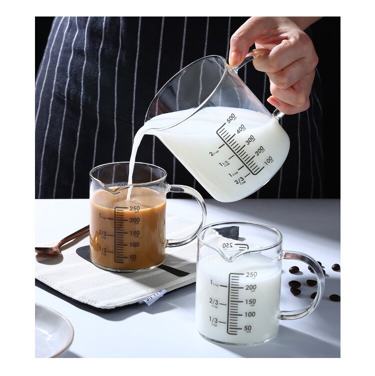 Glas kaffekrus sæt te kop drinkware mælkeklar skala til cappuccino, latte, espresso