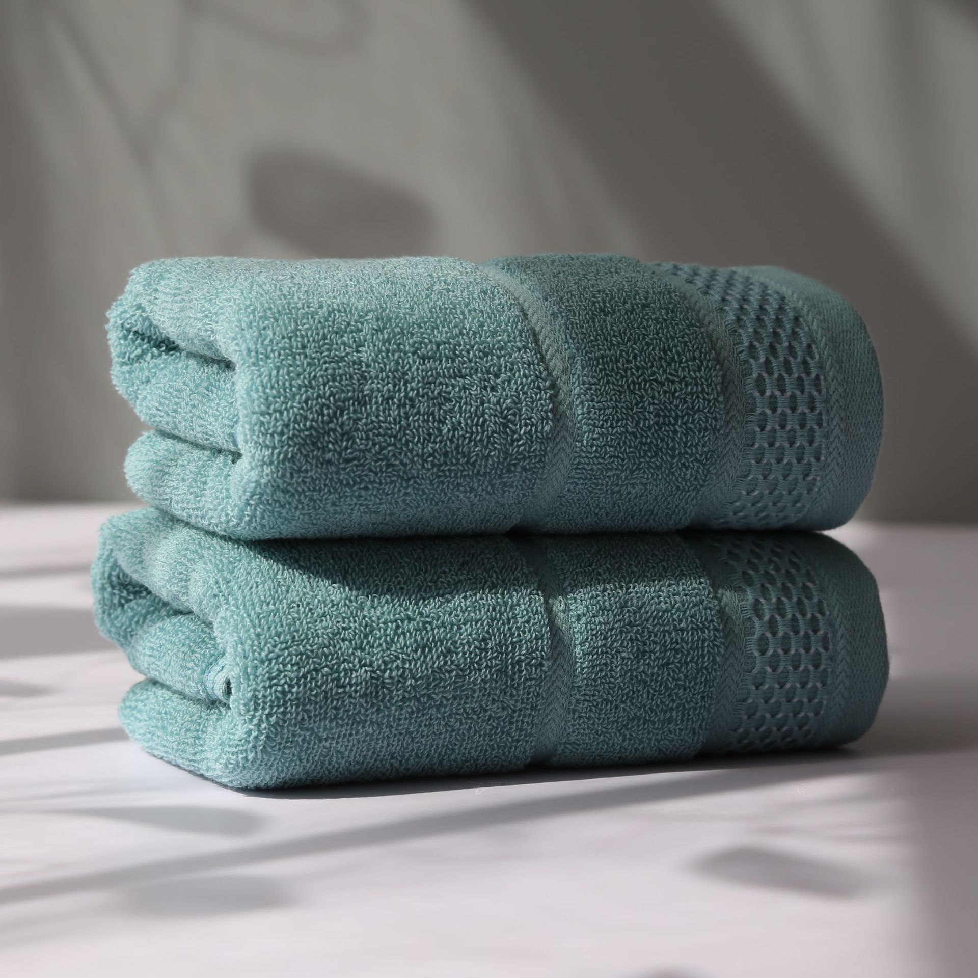 2PC 100% Cotton Face Towel Strong Absorbent Towel Hair Multifunctional Adults Baby Hand Towel for Bathroom Hand Towels: Green