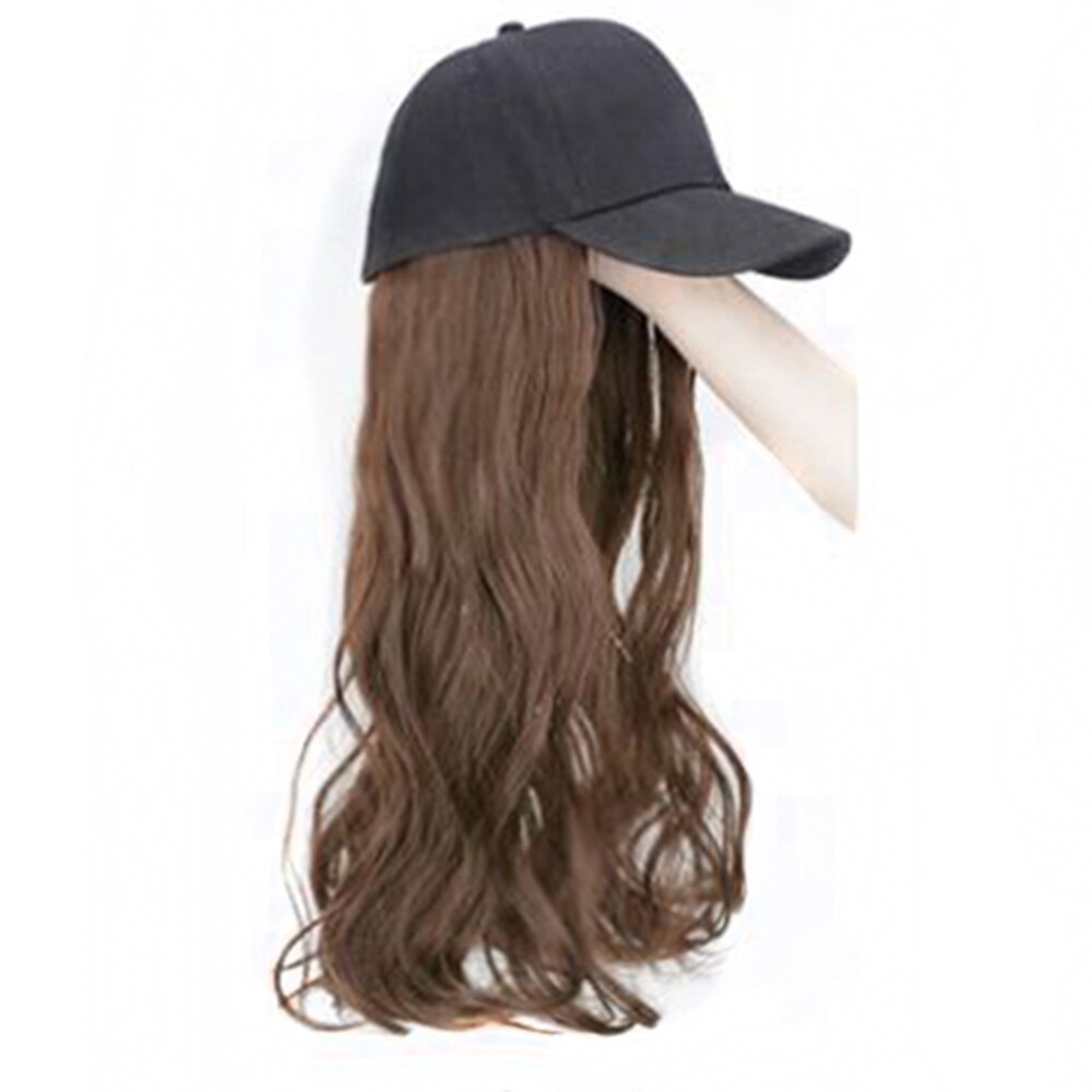 Long Straight Black Hat Baseball Cap with Hair Extension Brown Wig Hairpieces Synthetic Hair Pieces: Curly Light Brown