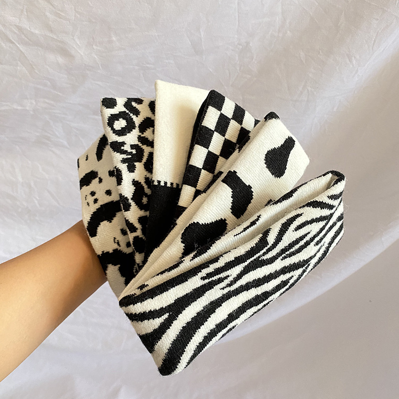 Modieuze Persoonlijkheid Retro Zebra Patroon Haarband Stretch Gebreide Wol Hoofdband Sport Yoga Fitness Compressie Hoofdband