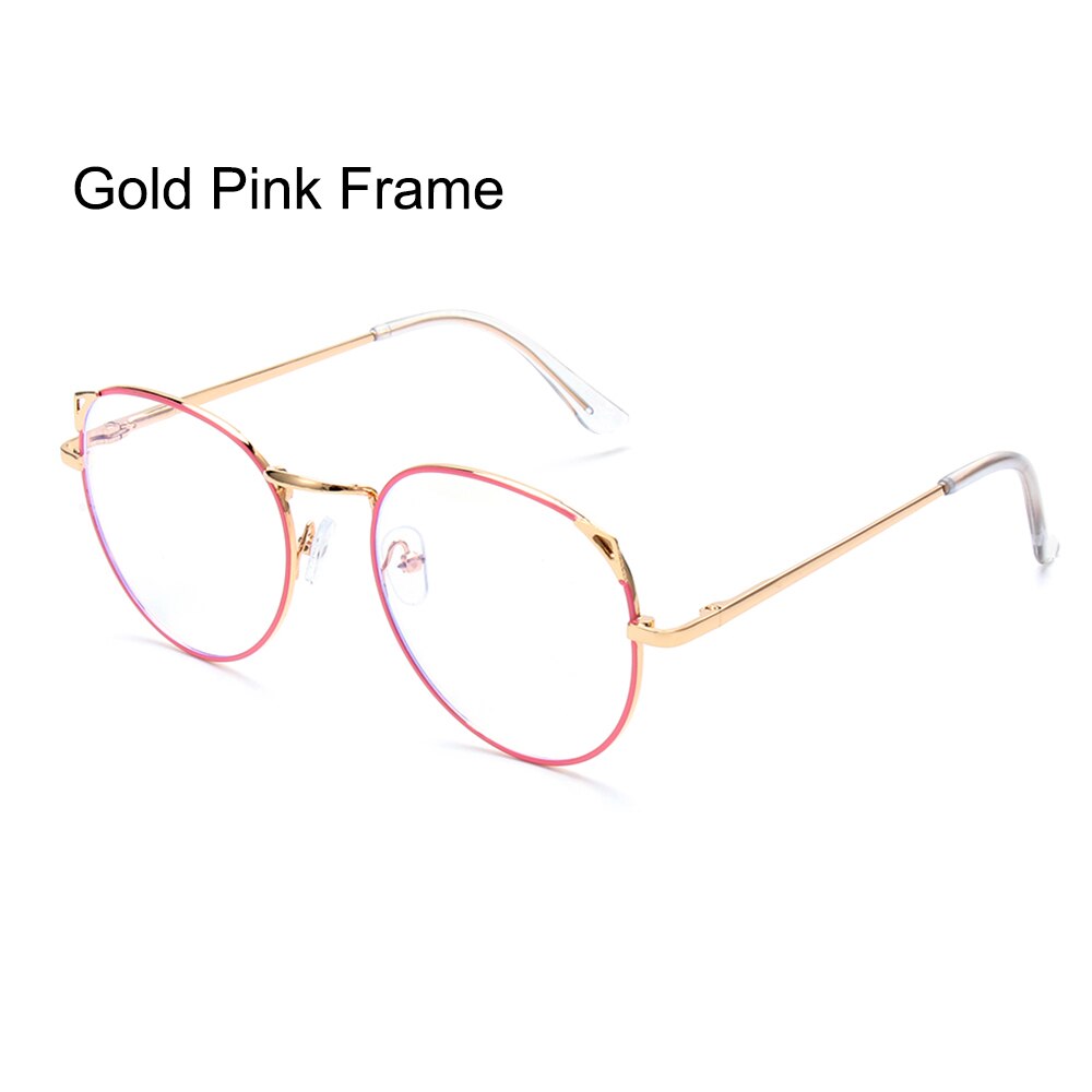 Optical Computer Glasses Anti Blue Light Gaming Glasses Round Metal Glasses Frame Can Be Equipped with Other Glasses: Gold Pink