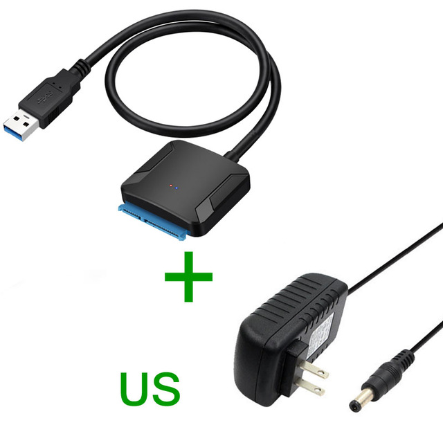 Sata usb 3.0 adapter kabel konverter 22 pin usb 3.0 to sata kabel med eu us uk adapter til 2.5 tommer 3.5 tommer hdd ssd harddisk: Os adapter