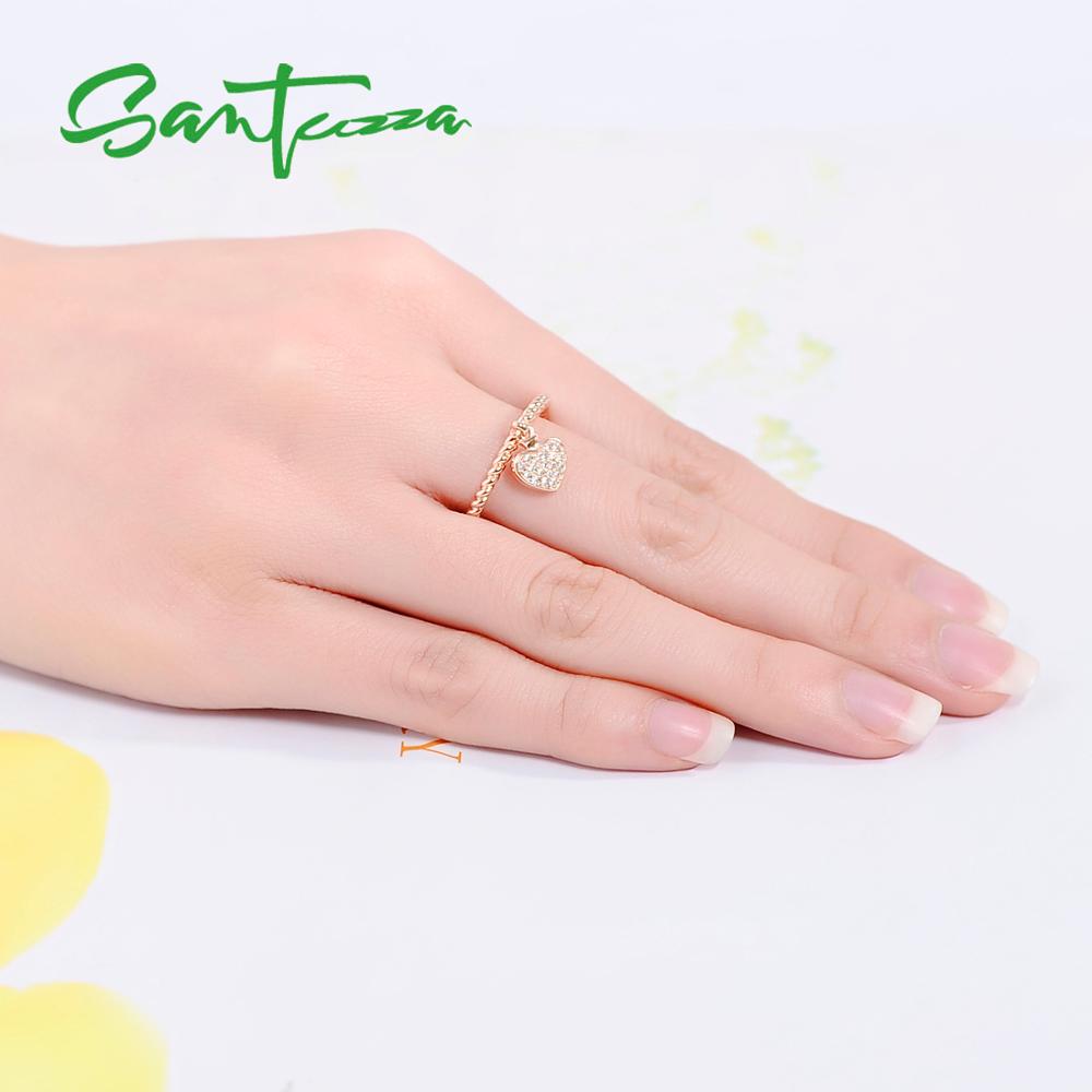 Santuzza sølv ring til kvinder 925 sterling sølv hjerte kvindelige ringe steg guld farve cubic zirconia ring sæt smykker
