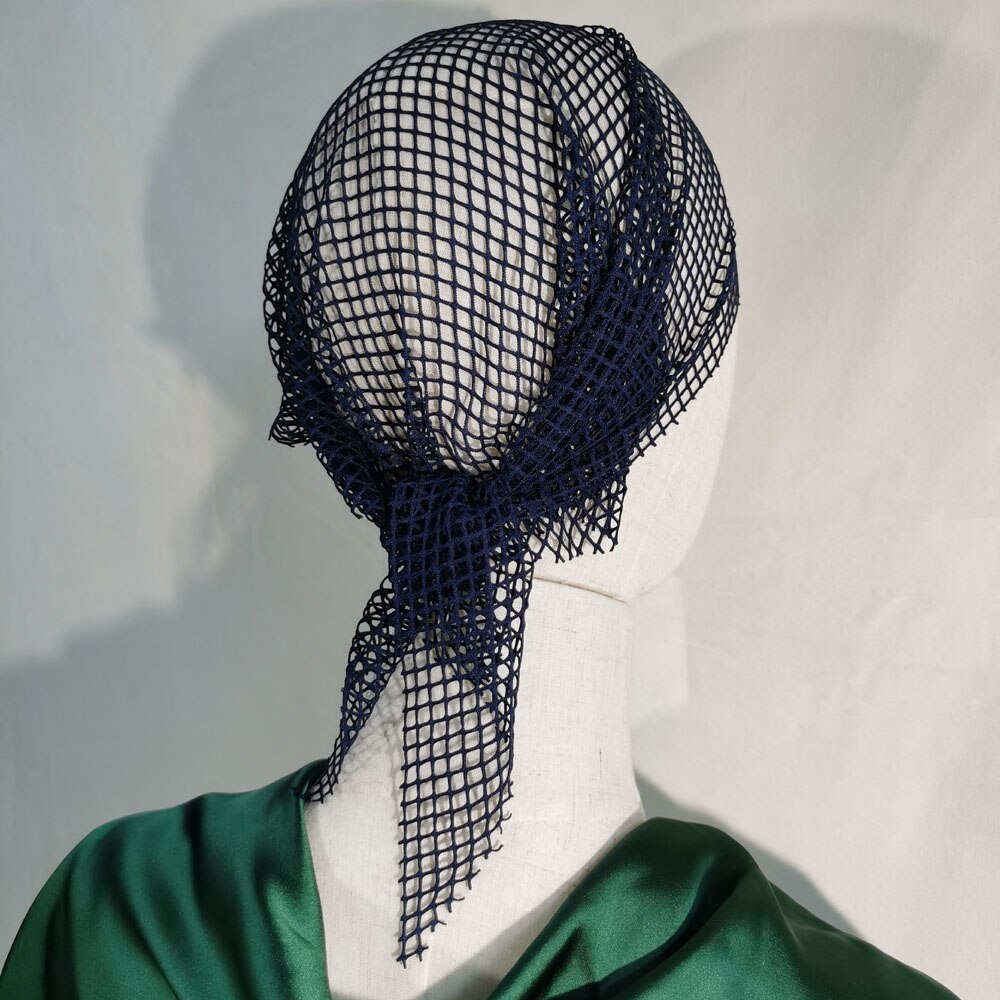 Tela de malla metálica de LICRA azul marino de , celosía elástica para ropa, tejido de tul hueco, a cuadros, con forma de diamante