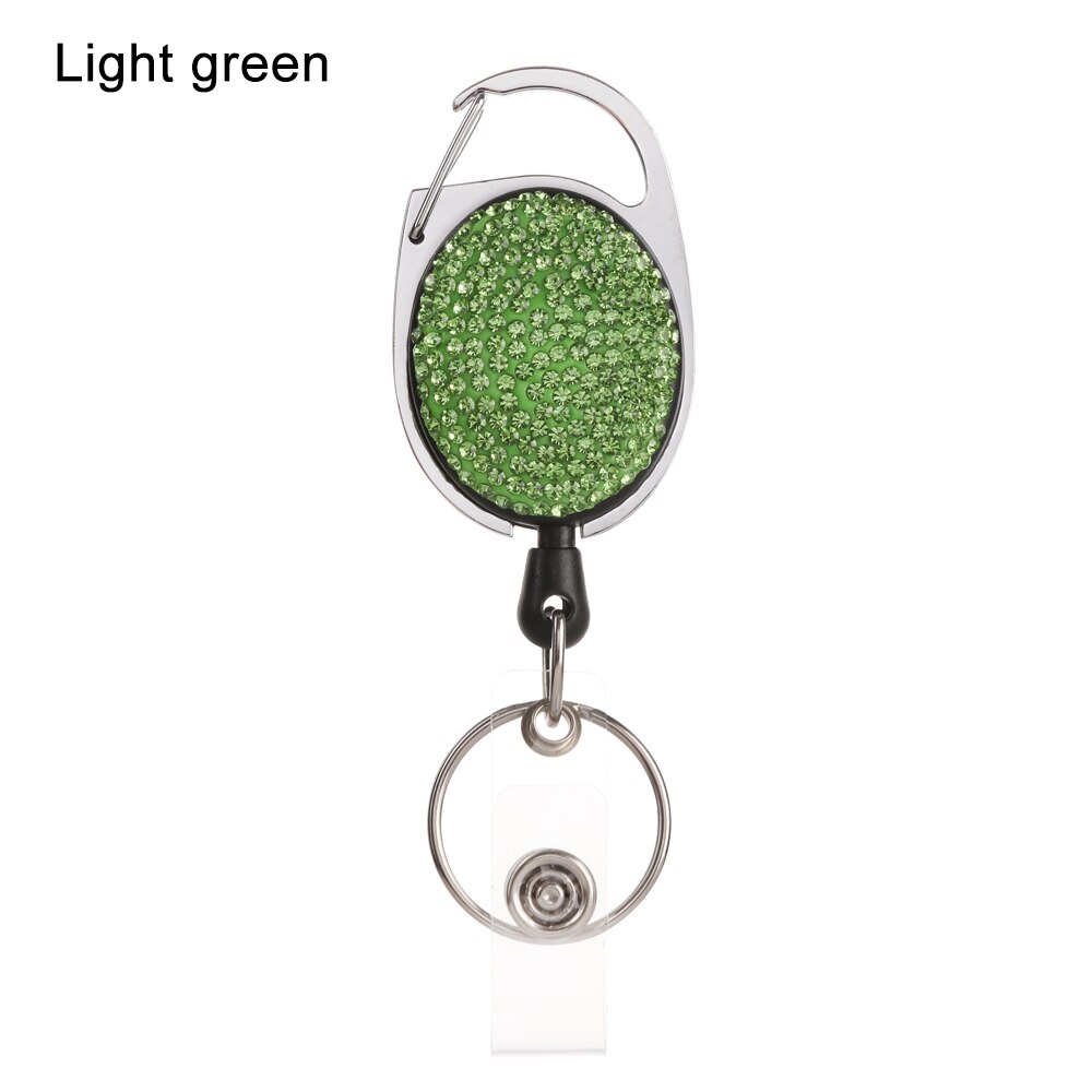 1Pc Shiny Intrekbare Reel Clip Diamant Badge Houder Id Card Key Ring Carabine Veerkracht Duurzaam Draagbare Riem Clips Roestvrij: light green