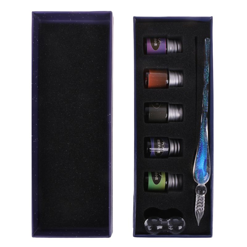 Nouveauté stylo magique coloré cristal ciel étoilé verre encre stylo verre Dip stylo pour écrire stylo plume ensemble: 7HH800654-E
