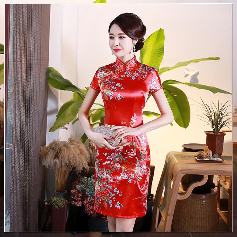 Chinese style cheongsam classic women's cheongsam plus size oriental bride wedding Chinese qipao dress evening skirt: XL