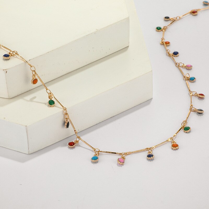Gouden ketting voor dames, charmante kleurrijke stenen ketting, handgemaakte feestsieraden, kraagjes