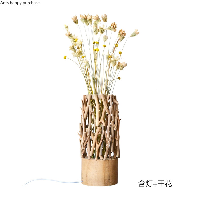 Wooden Flower Arrangement Table Lamp Nordic Style Home Decoration Bedroom Living Room Flower Arrangement LED Table Lamp