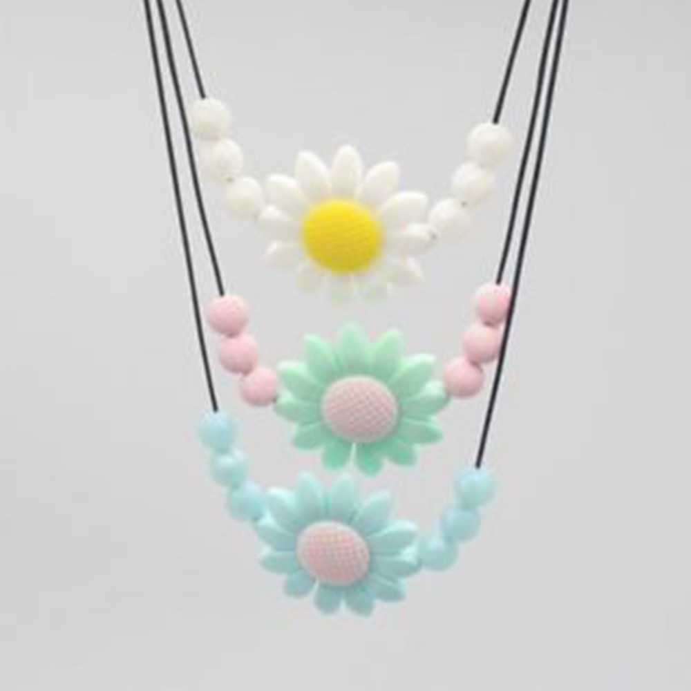 Baby 6 Style Colorful DIY Safety Chewy Silicone Sunflower Beads Pendant Teether Infant Safety Teething Necklace Decoration