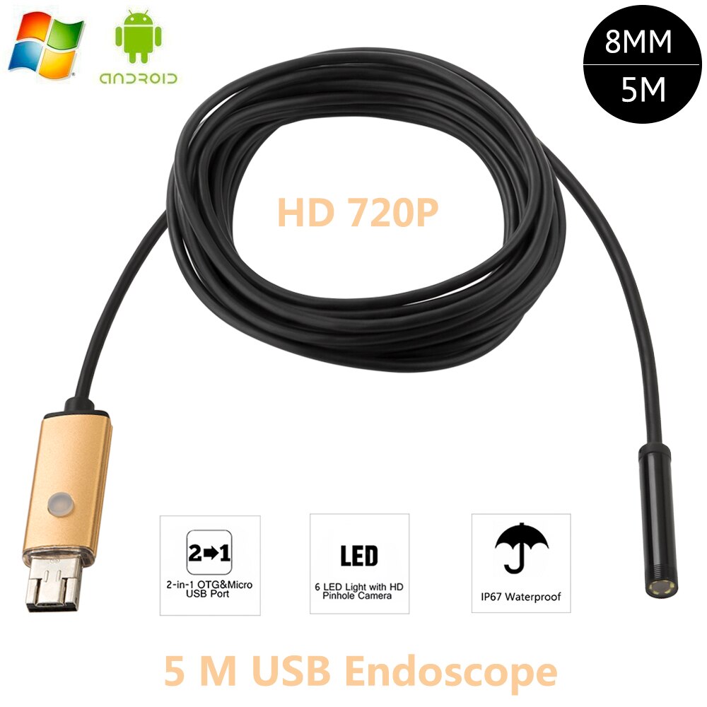 5M 720P 2MP 6LED 8 Mm Usb Android Inspectie Endoscoop Camera Onderwater Endoscopio Buis Micro Camera Voor Windows android 3 Kleur