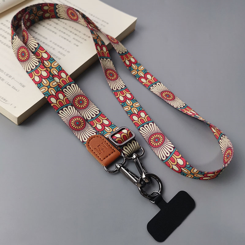 Retro Totempatroon Crossbody Mobiele Telefoon Lanyard Verstelbare Hangende Hals Mobiele Telefoon Riem Hanger Met Universele Kaartpakking: Blauw / Groen