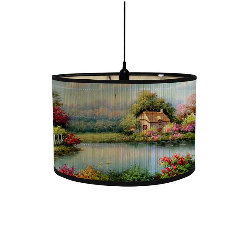 Pantalla de lámpara de pintura de paisaje de estilo japonés, cubierta de luz trenzada de bambú, pantallas de lámpara de pared de araña, pantalla de luz de Arte de Bambú: Verde claro