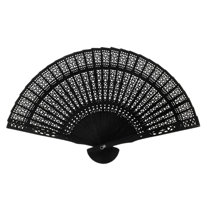 2Pcs 8 Inch Chinese Japanese Folding Fan Wooden Hand Flower Bamboo Pocket Fan for Home Decor Party Decoration - Blue & Black