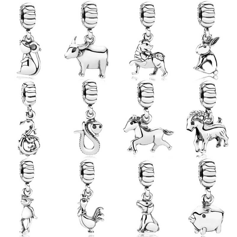Rat Mouse Spirit Horse Ram Sheep Tigress Chinese Zodiac Pendant Fit Bracelet 925 Sterling Silver Bead Charm DIY Jewelry