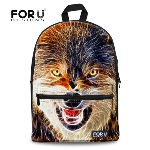 FORUDESIGNS Big Capacity Men's 3D Animal Backpack Black Wolf Face School Backpack Bag Boys Travel Backpacks: B0084J