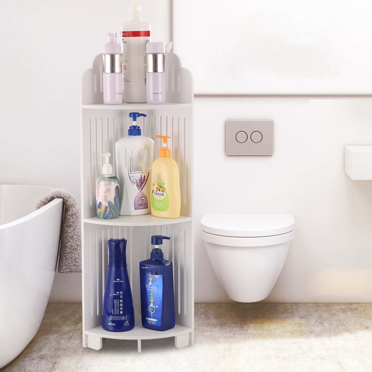 2/3- trins hjørne badeværelse kabinet badeværelse hylde med skuffe multifunktionel papirhåndklæde shampoo holder kabinet stue