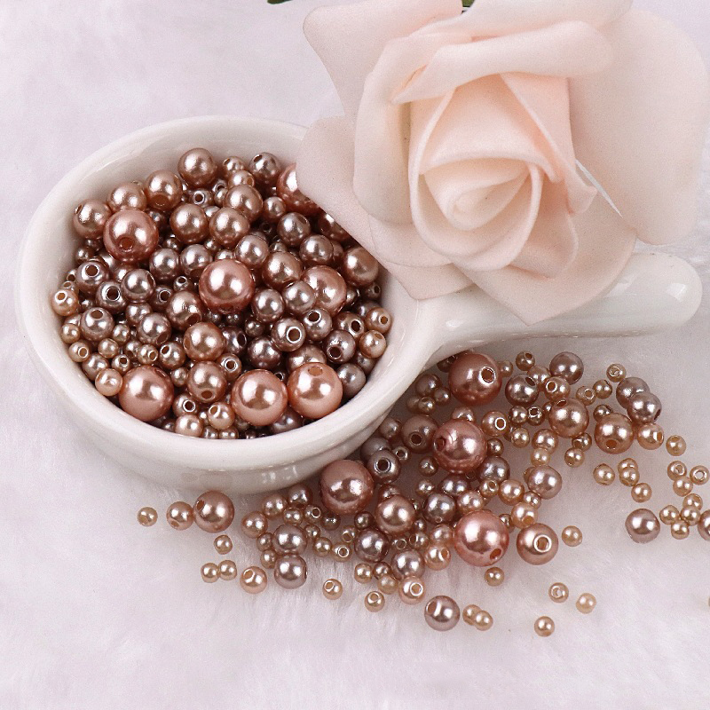 Cuentas de perlas de imitación ABS con agujero, 150 piezas, espaciador redondo de plástico acrílico de 3/4/6/8MM para fabricación de joyas DIY: Castaño