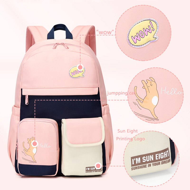 2022 Girl Backpack Waterproof School Bags For Girls Lovly Bookbag Patchwork Nylon