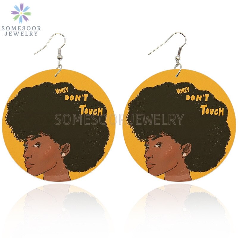 SOMESOOR Natural Black Hair Blessed Woman African Wooden Earrings Strong Educated Queen Afro Sayings Dangle For Women: Both Sides Print 6