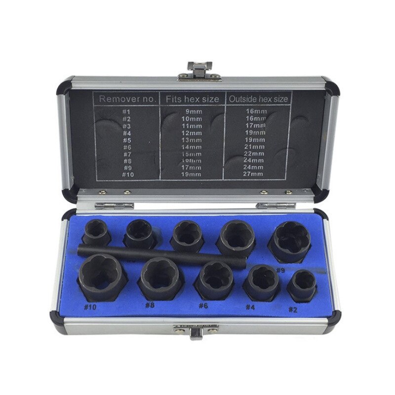 10 pieces Damaged Lug Nut Lock Remover Twist Socket Set Car Wheel Nut Socket Screw Extractor Tool Bolt & Nut Remover Set