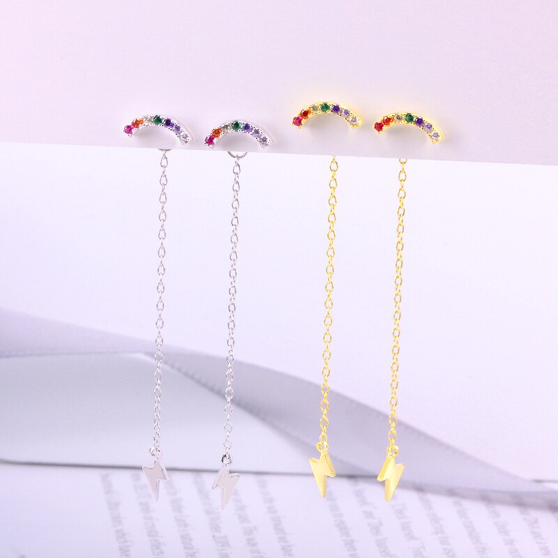 CANNER Long Tassel Earrings for Women Gold Color Chain Earings Zircon Lightning Earrings 925 Sterling Silver Jewelry Q40