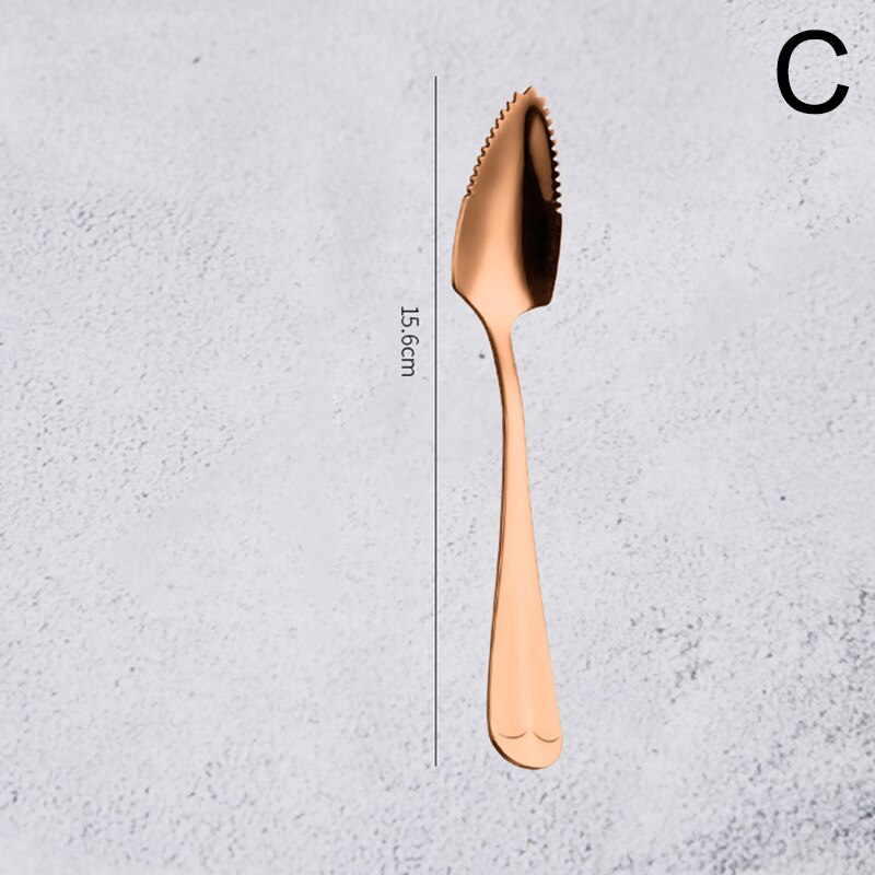 Rvs Grapefruit Apple Schraper Lepel Gekarteld Zaagtand Edge Fruit Puree Lange Handvat Babyvoeding Bereiden Tool: C