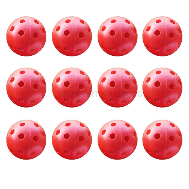 12 stk / parti indendørs golfbold golf træningsbolde golf lys bold har hul golf træning hjælpemidler 7 farver at vælge: 12 stk røde kugler