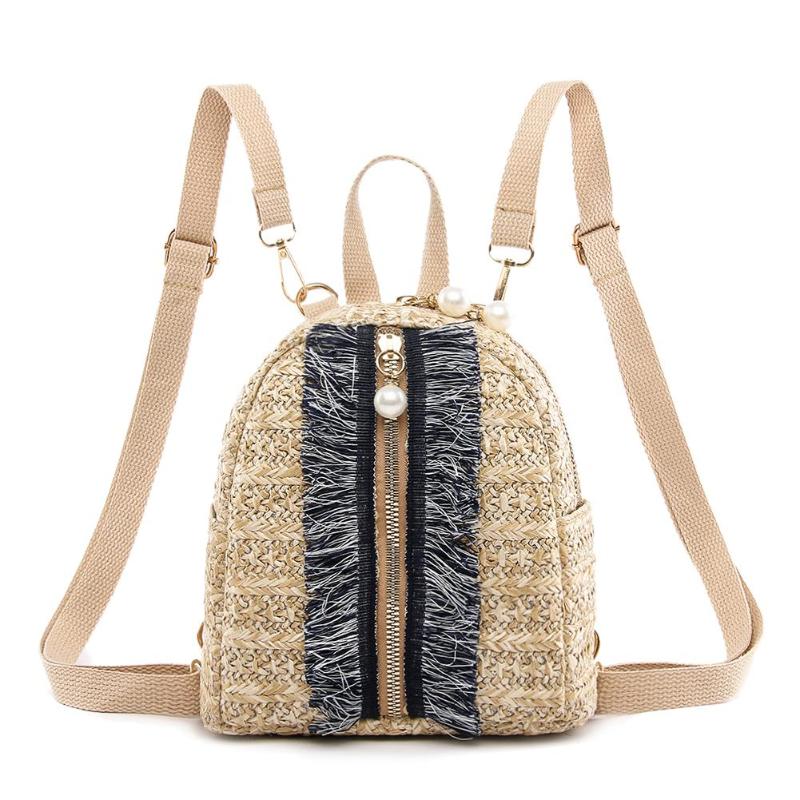 perle paille sac à dos femmes adolescente filles voyage épaule cartables Chic sac à dos femme: c